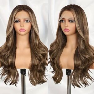24” Synthetic Lace Front Wig Featuring a Blend of Brown And Honey Blonde Long.